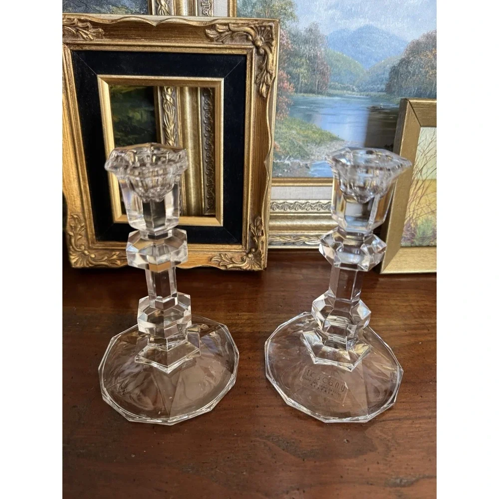 Vintage Toscany 24% Lead Crystal Candlestick Holders‎ Pair, Hexagon Base Austria
